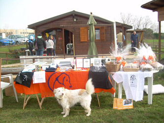 Birba, la nostra mascotte, supervisiona lo stand...